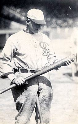 Shoeless Joe with his famous bat
